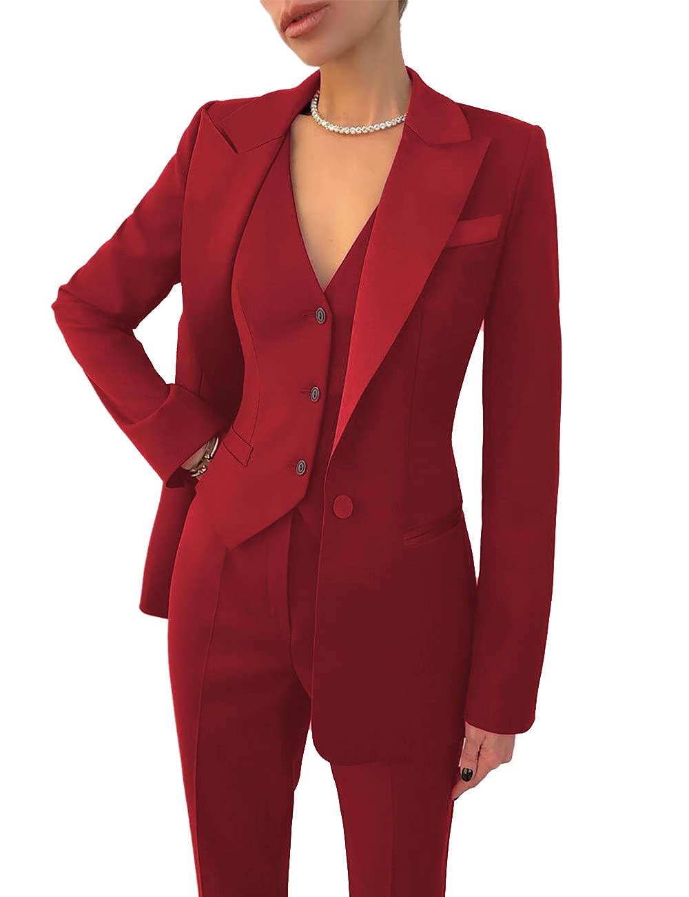 Traje de 3 piezas para mujer, blazer de solapa, chaqueta + chaleco + pantalón, hecho a medida, para oficina, formal, de un solo pecho, para fiesta y graduación.