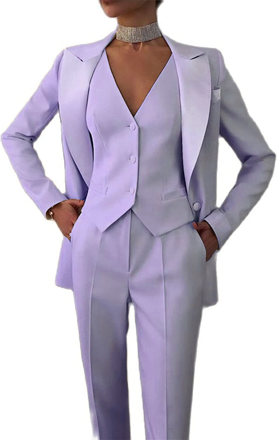 Traje de 3 piezas para mujer, blazer de solapa, chaqueta + chaleco + pantalón, hecho a medida, para oficina, formal, de un solo pecho, para fiesta y graduación.