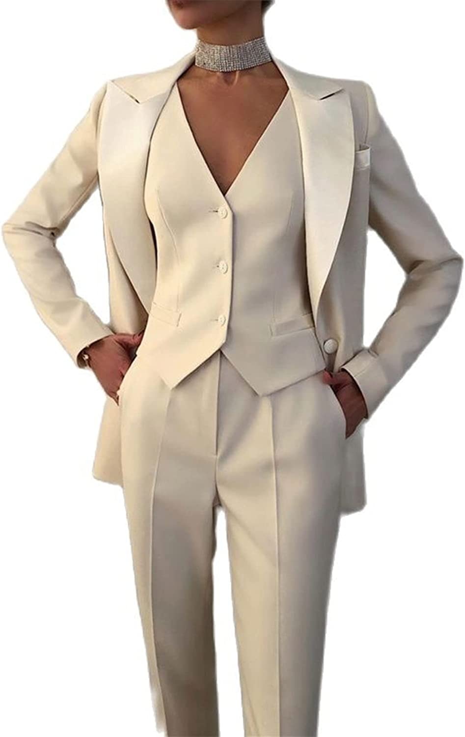 Traje de 3 piezas para mujer, blazer de solapa, chaqueta + chaleco + pantalón, hecho a medida, para oficina, formal, de un solo pecho, para fiesta y graduación.