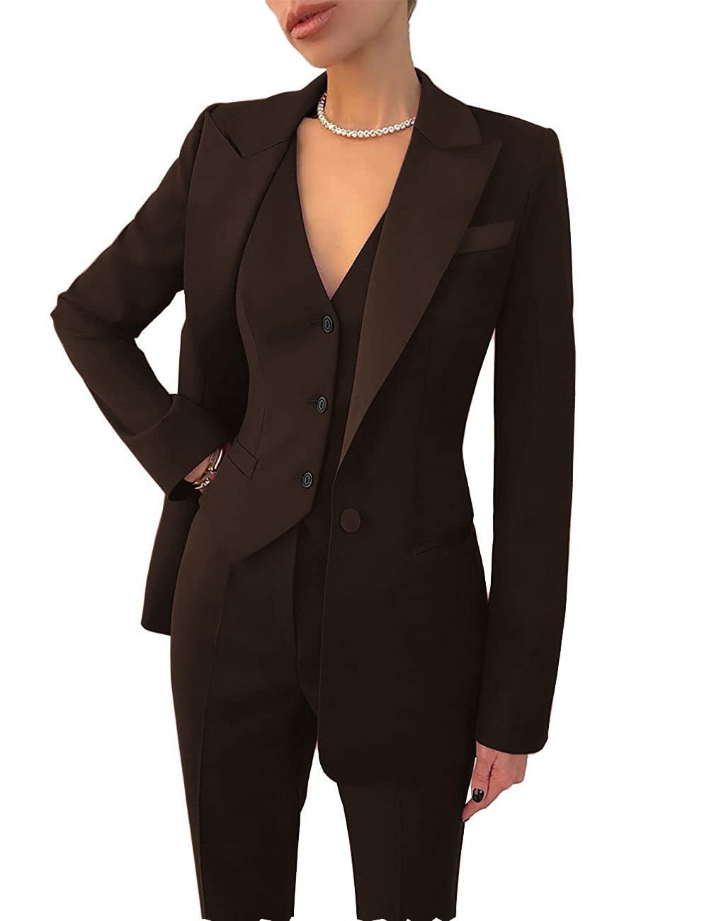 Traje de 3 piezas para mujer, blazer de solapa, chaqueta + chaleco + pantalón, hecho a medida, para oficina, formal, de un solo pecho, para fiesta y graduación.