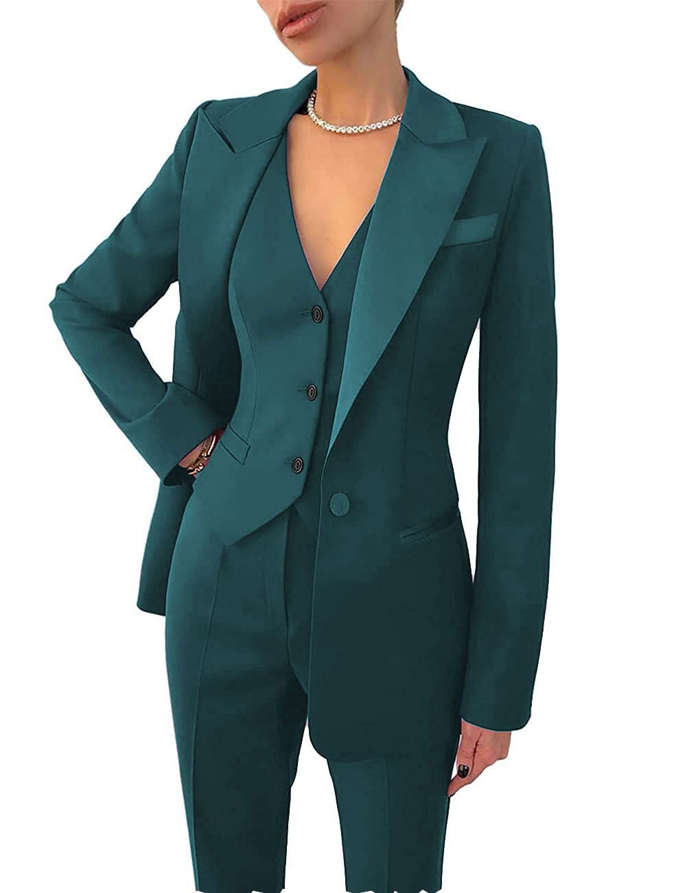 Traje de 3 piezas para mujer, blazer de solapa, chaqueta + chaleco + pantalón, hecho a medida, para oficina, formal, de un solo pecho, para fiesta y graduación.