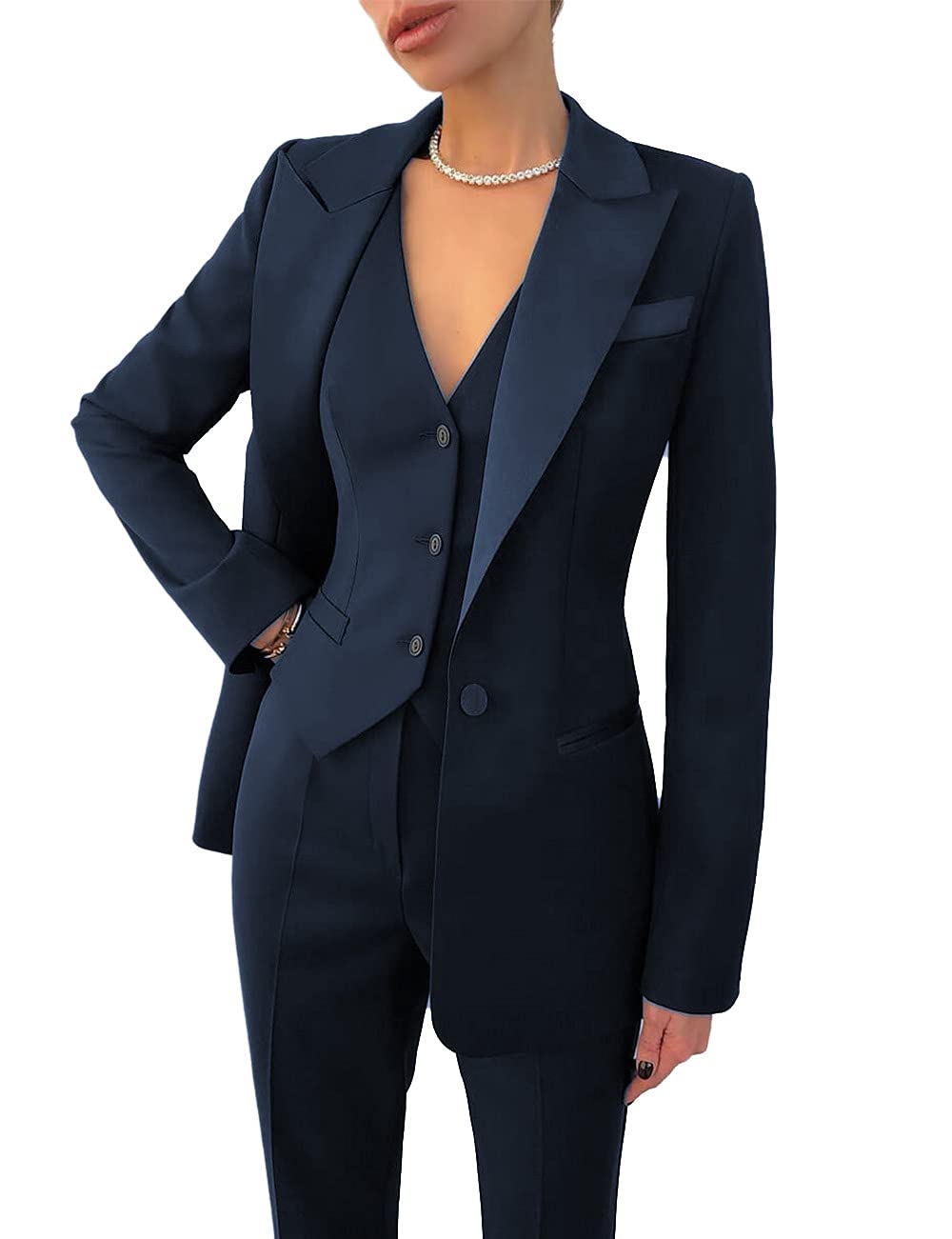 Traje de 3 piezas para mujer, blazer de solapa, chaqueta + chaleco + pantalón, hecho a medida, para oficina, formal, de un solo pecho, para fiesta y graduación.