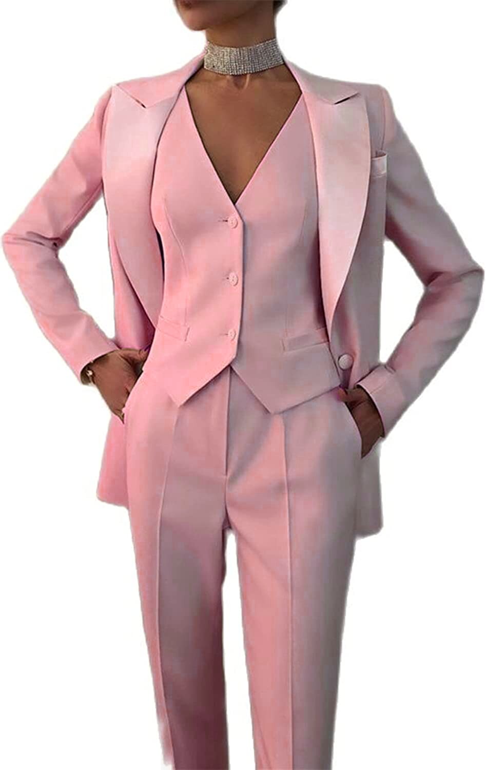 Traje de 3 piezas para mujer, blazer de solapa, chaqueta + chaleco + pantalón, hecho a medida, para oficina, formal, de un solo pecho, para fiesta y graduación.