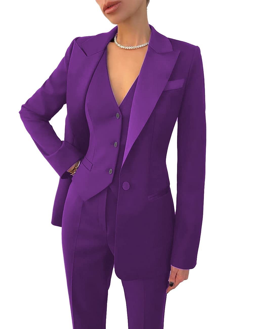 Traje de 3 piezas para mujer, blazer de solapa, chaqueta + chaleco + pantalón, hecho a medida, para oficina, formal, de un solo pecho, para fiesta y graduación.