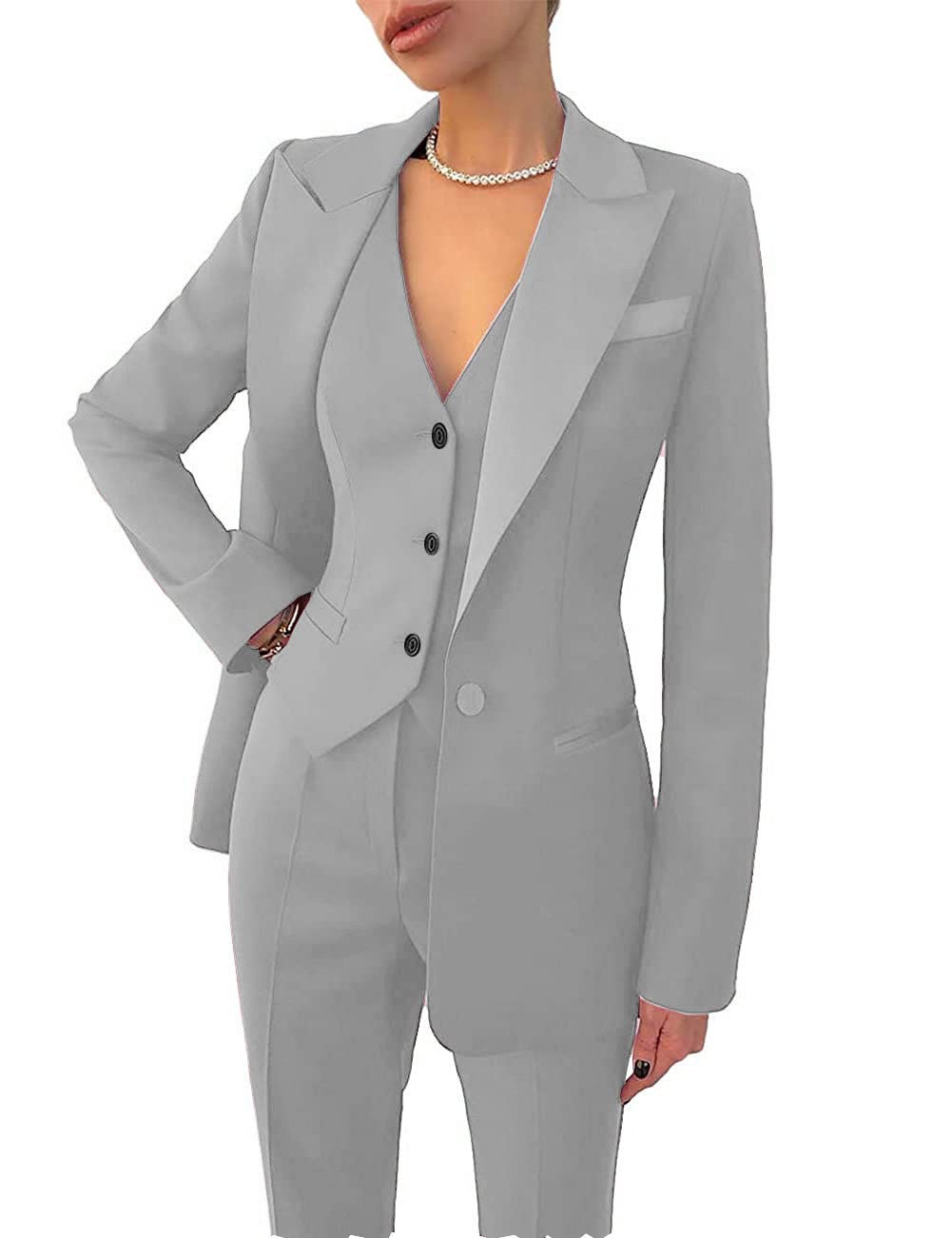 Traje de 3 piezas para mujer, blazer de solapa, chaqueta + chaleco + pantalón, hecho a medida, para oficina, formal, de un solo pecho, para fiesta y graduación.