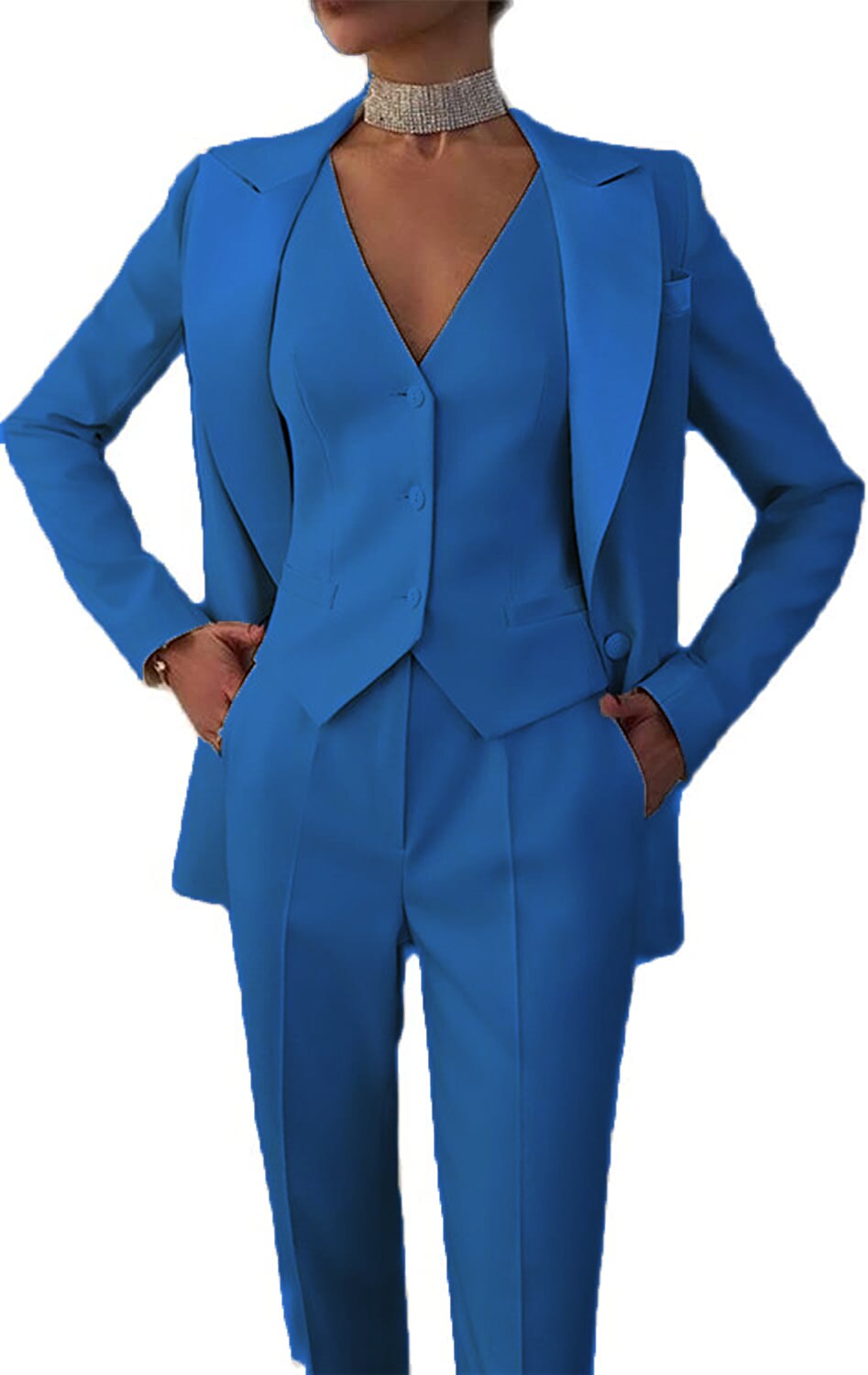 Traje de 3 piezas para mujer, blazer de solapa, chaqueta + chaleco + pantalón, hecho a medida, para oficina, formal, de un solo pecho, para fiesta y graduación.