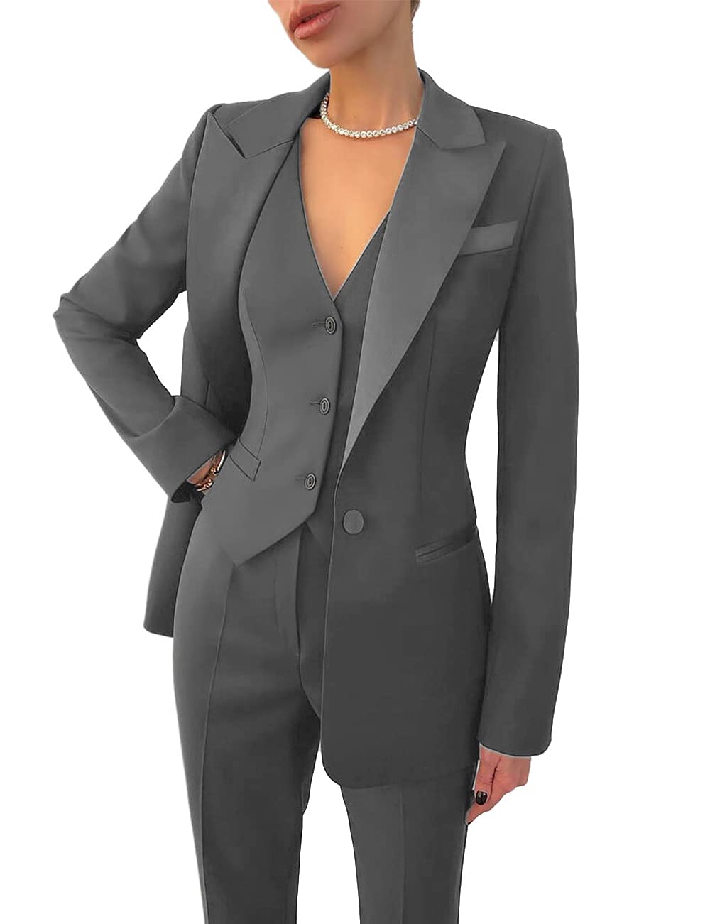 Traje de 3 piezas para mujer, blazer de solapa, chaqueta + chaleco + pantalón, hecho a medida, para oficina, formal, de un solo pecho, para fiesta y graduación.