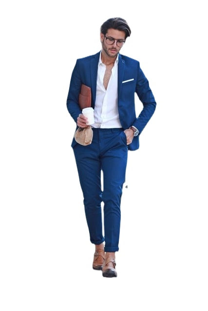 Costume Homme Blue Suit Men Mariage Beach Blazer Wedding Men Suit With White Pants Smart Terno Slim Fit Tuxedo Coat Prom Jacket