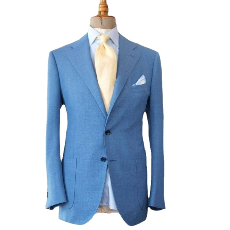 Light Blue Jacket+Pant Men Suits Homme Wedding Groom Tuxedos Terno Slim Fit 2 Pcs