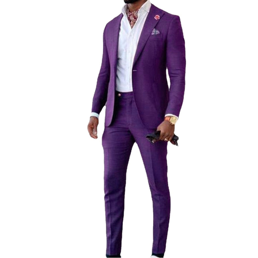 Men Suits Peak Groom Wedding Suits Black Purple Blazer Jacket Pants 2 Pieces Business Formal Classic Costume