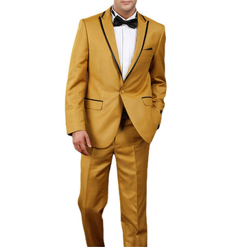 Custom Made Gold Notched Lapel Men Suit For Wedding 2 Pieces(Jacket+Pants) One Button Groomsman Tuxedos Wedding Blazer