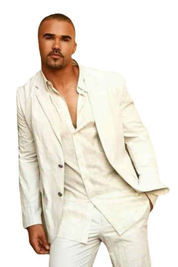 Ivory White Linen Summer Beach Wedding Suits Men Casual Best Man Groom Party Prom Suits Custom Made Street Wear Men Blazer