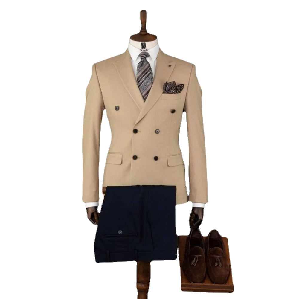New Khaki Men suits for Wedding Jacket 2pcs Groom Tuxedos Pants Tailored Formal Business Party Celebrity Prom Wear