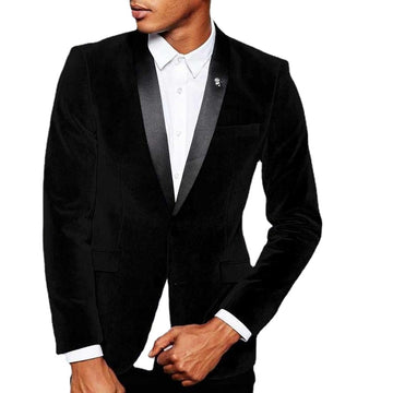 Black Velvet Men Suit Shawl Lapel Slim Fit Tailor Made Wedding Tuxedos Business Evening Party Suits (Blazer + Pants)