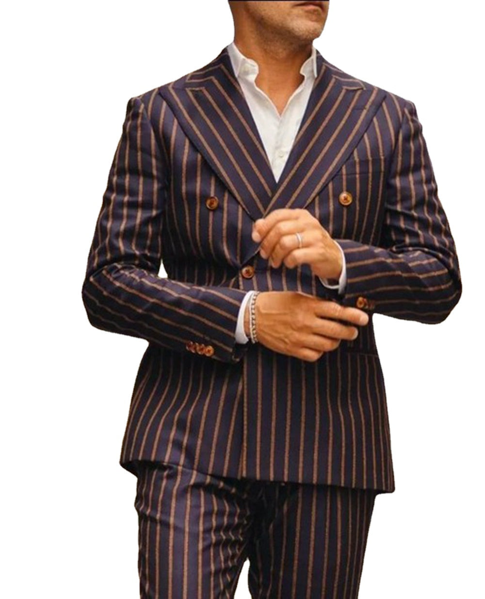 Costume de mariage 2 pièces pour homme, coupe cintrée, croisé, à rayures, sur mesure 