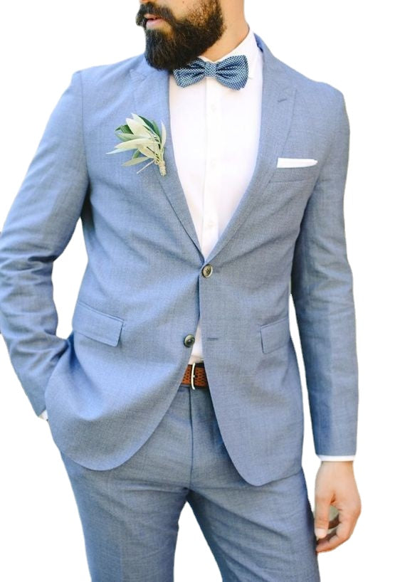 Costume bleu clair pour marié, tenue de soirée, de bal, de fête, d'affaires, costume deux pièces (veste + pantalon) 