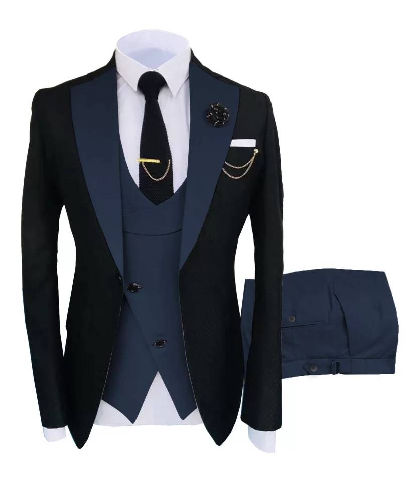 Costume Homme Groom Tuxedos Men Suits Peak Lapel Wedding Prom Terno Slim Fit Blazer 3 Pcs (Jacket+Pants+Vest