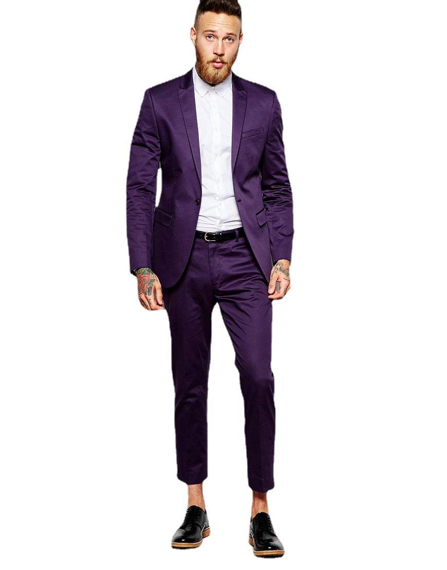 Groomsmen Peak Lapel Groom Tuxedos Green/Teal/Yellow/Purple Men Suits Wedding Best Man (Jacket+Pants+Tie+Hankerchief)