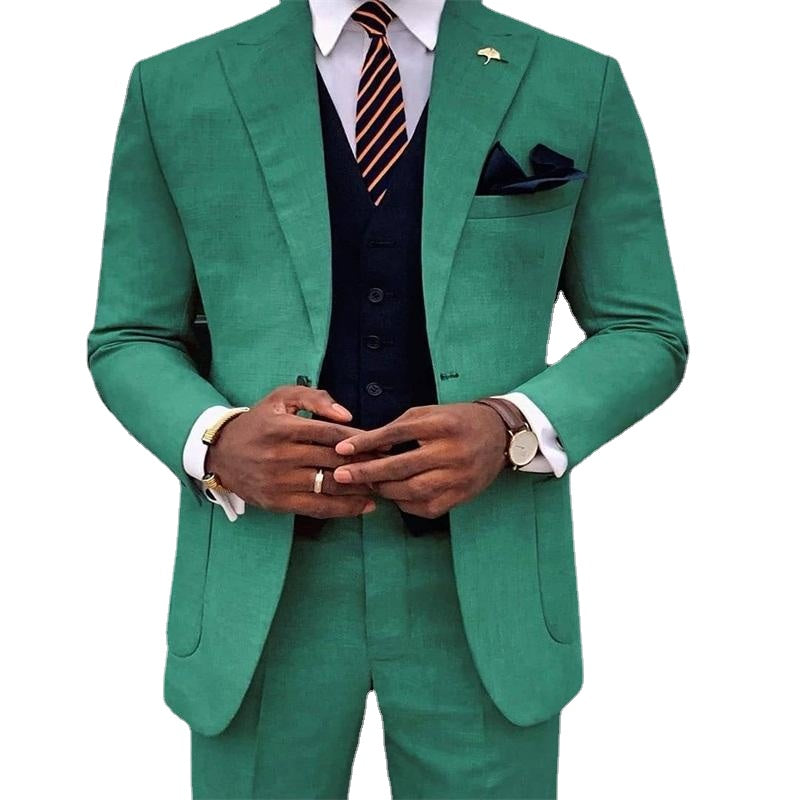 Costume 3 pièces vert pour homme, smoking de marié en coton, revers, veste formelle moderne + pantalon, costume de fête sur mesure