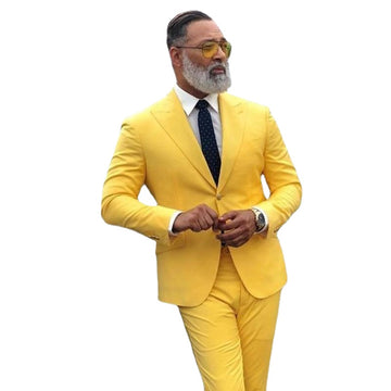 Design Yellow Slim Fit Suits Plus Size Wedding Suits Men Tuxedos Two Button Blazers Two Pieces (Jacket+Pants)