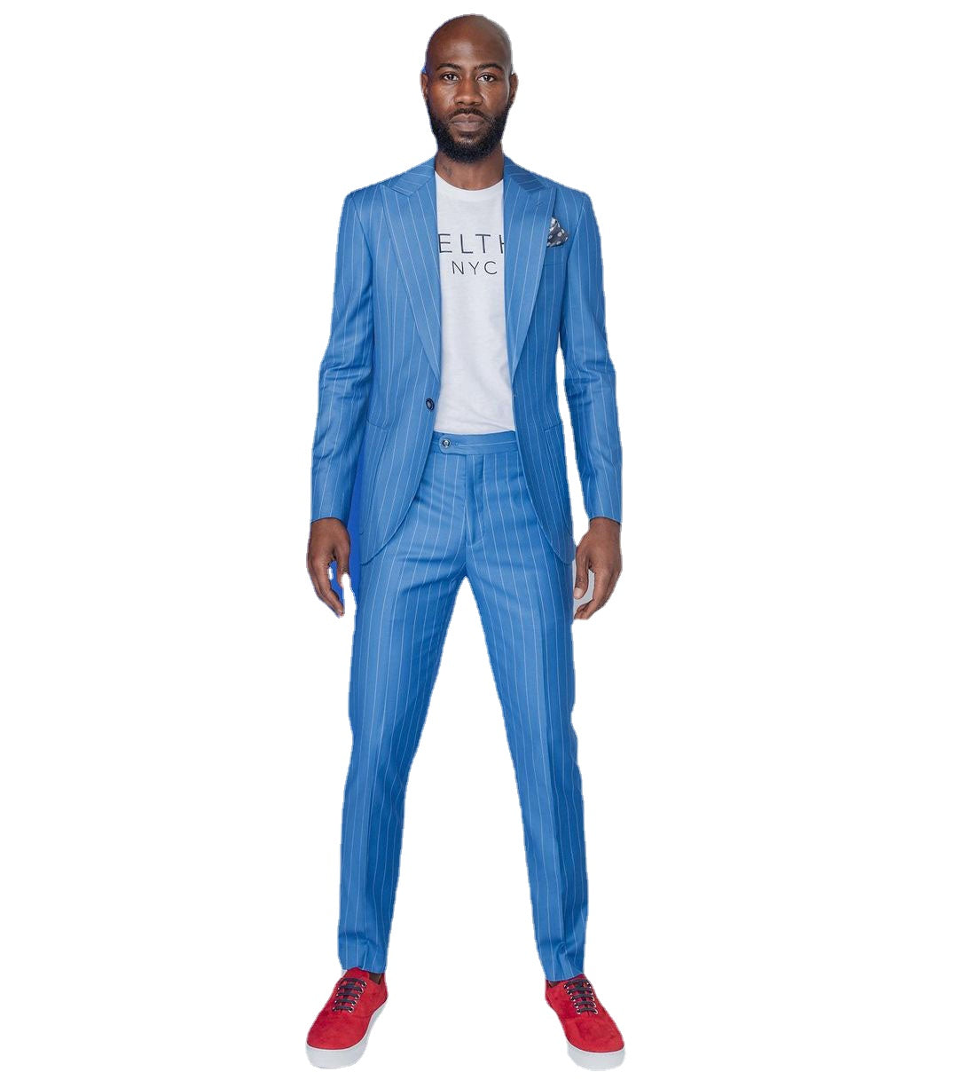 Blue Pinstripe Men Suit Tailor-Made 2 Pieces Blue Blazer Pants One Button Slim Fit Formal Business Causal Party Host Tailored