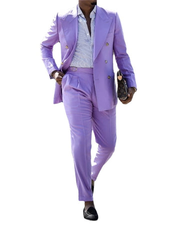 Purple Peak Lapel Men Suits Costume Homme Groom Tuxedos Wedding Slim Fit 2 Pieces Blazer(Jacket+Pants)