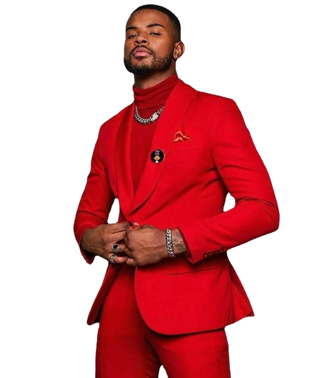 Tailored Red Wedding Men Suits Slim Fit Bridegroom Tuxedos 2Pc Bridegroom Wear Blazer Trousers Formal Prom Business Jacket Pants