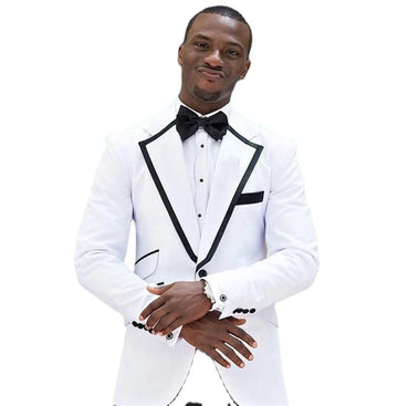 White Men Suits Black Peak Lapel Costume Homme Wedding Slim Groom Tuxedo Terno Prom Blazer Jacket Pant