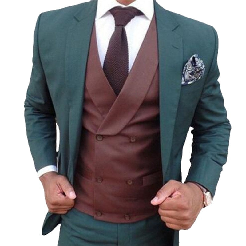 Dark Green Men Suits for Wedding 3 Pieces (Jacket+Pant+Vest+Tie) Slim Fit Groom Blazer