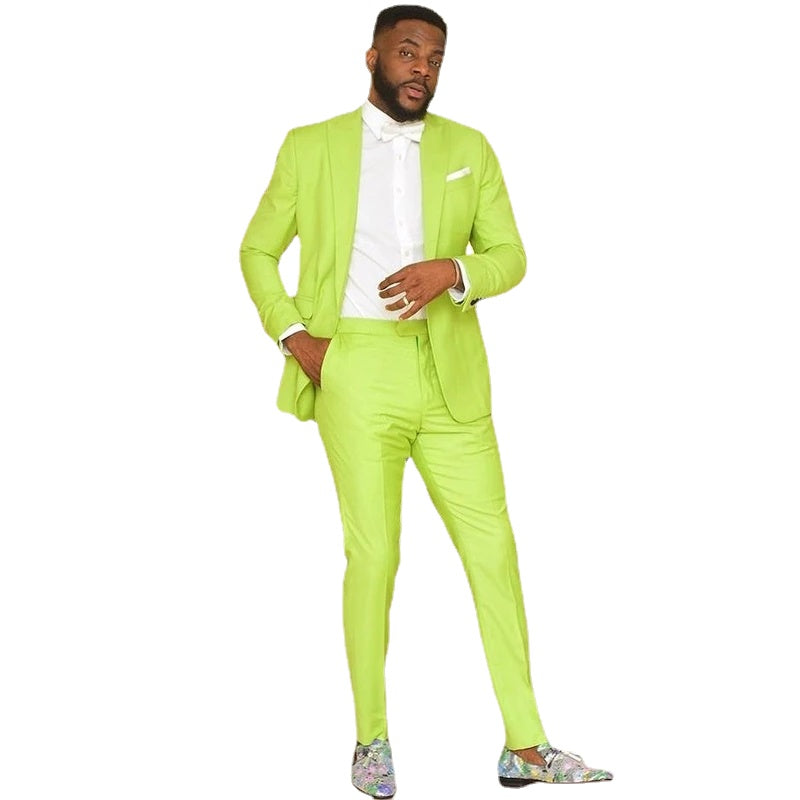 Summer Beach Bright Green Peak Lapel Men Suits Wedding Slim Fit Groom Tuxedo Terno Prom Blazer 2 Pc Jacket Pant