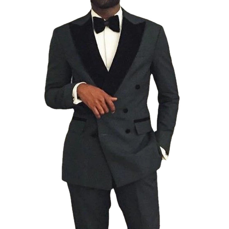 Double Breasted Peak Lapel Men Suits Costume Homme Slim Fit Prom Terno Groom Blazer Wedding 2 Pcs (Jacket+Pants)