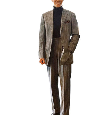 2 Pieces Grey Pinstripe Men Suits Costumes Hommes Custom Made Single Breasted Slim Fit Blazer Prom Party Pants Suit Sets