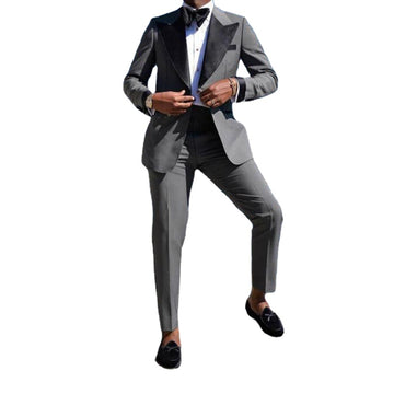 Groom Wear Peaked Lapel Tuxedo Men Jacket Blazer Prom Dinner Party Suit(Jacket+Pants+bow) Slim Fit