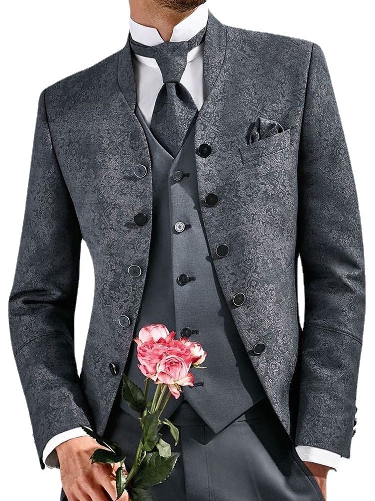 Traje de boda para hombre, color negro, ajustado, formal, para fiesta, graduación, blazer de 3 piezas (chaqueta, pantalón y chaleco). 