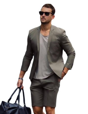 Grey Short Men Wedding Tuxedos Two Buttom Slim Fit Business Party Prom Best Men Blazer Suit