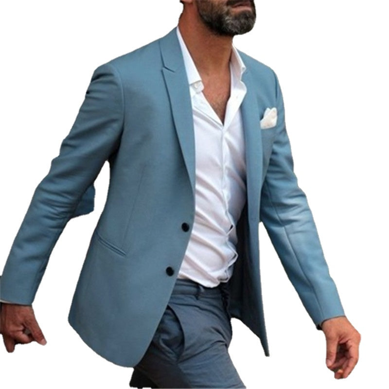 Men's Light Blue Casual 2-Piece Blazer Suit Set for Wedding (Jacket, Pants, Tie)