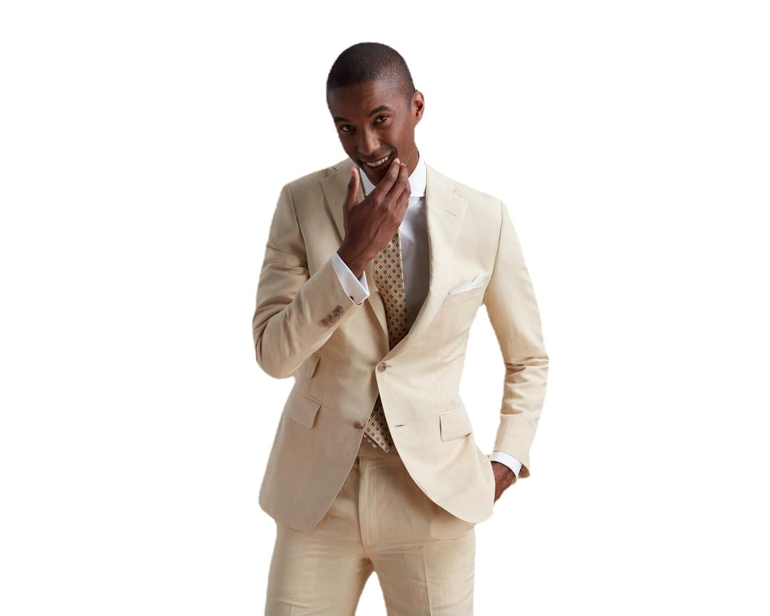 Men's Beige Slim Fit 2-Piece Blazer Suit Set Jacket for Wedding