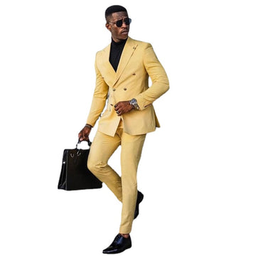 Light Yellow Costume Homme Men's Suits Wedding Tuxedos Party Groom Prom Slim Fit Terno Blazer 2 Pieces