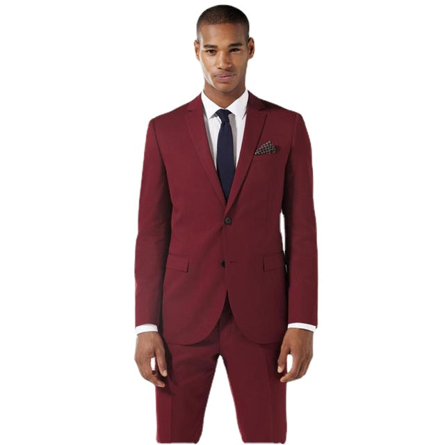 Traje de novio burdeos a medida, 2 piezas (chaqueta, pantalón y corbata), solapa con muesca, para boda, esmoquin, fiesta, blazer y pantalones. 