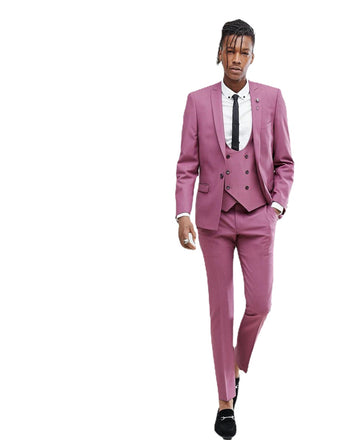 Costume Homme Purple  Slim Fit Groom Tuxedos Groomsman Wedding Tuxedos Men Prom Jacket Blazer 3 Piece Suits