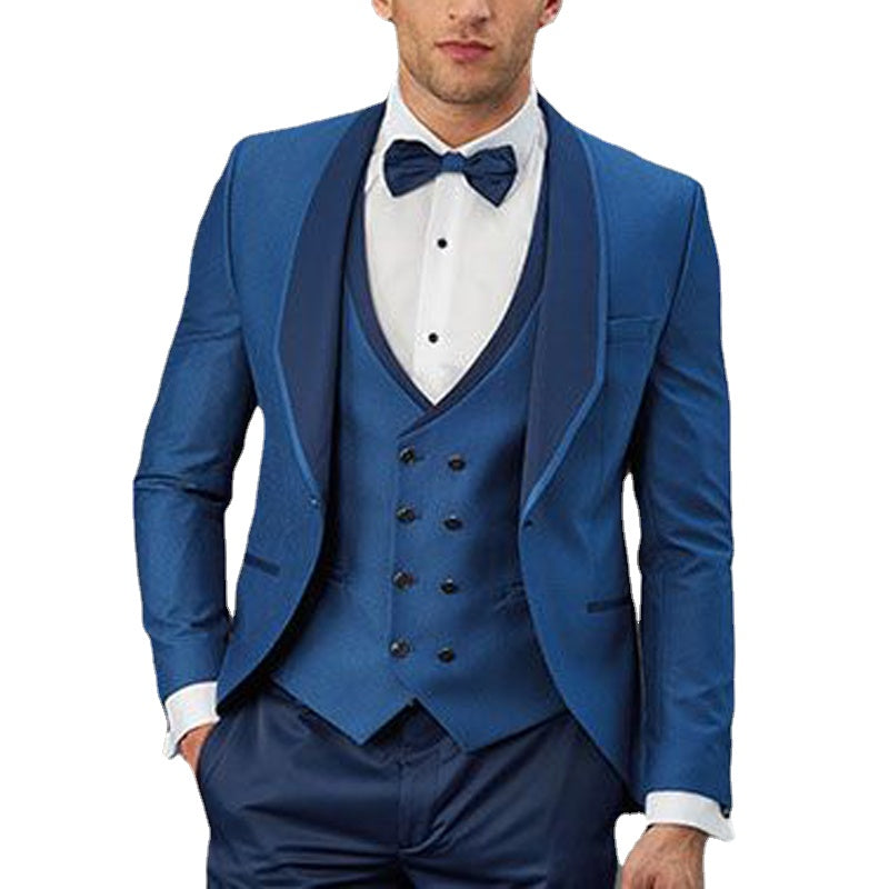 Costume Homme Men Suits For Wedding Groom Prom Best Man Blue Slim Fit 3 Pieces Blazer+Pant+Vest+Tie