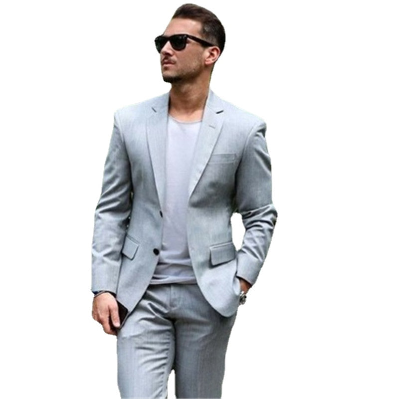 Trajes casuales gris claro para hombre, para boda, novio, 2 piezas, chaqueta y pantalones, para graduación, corte entallado, blazer tipo terno. 