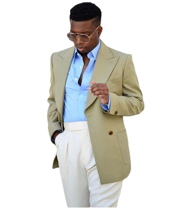 Casual Light Green Men Suits White Pants Costume Homme Wedding Groom Tuxedo Terno Slim Fit Prom Blazer 2 Pieces