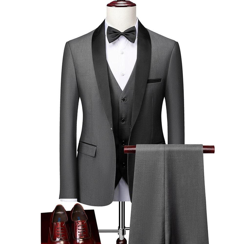 (Jacket+Pant+Vest) Luxury Shawl Lapel Slim Fit Party Tuxedo Formal Business Causal Singer Groom Wedding Suit 3 Pieces