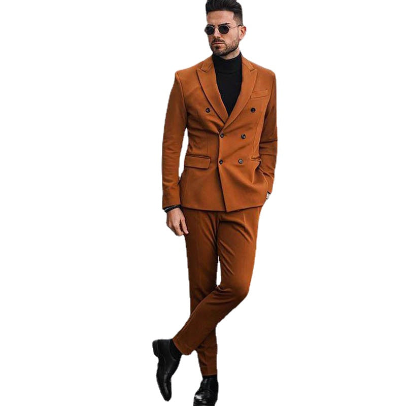 Costume Homme Double Breasted Slim Fit Wedding Blazer Sets 2 Pieces Men's Suits Terno Slim Fit Prom Blazer
