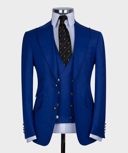 7 Colors Business Men Suits Peak Lapel Costume Homme Groom Tuxedos Terno Slim Fit Prom Blazer 3 Pcs Jacket+Pant+Vest