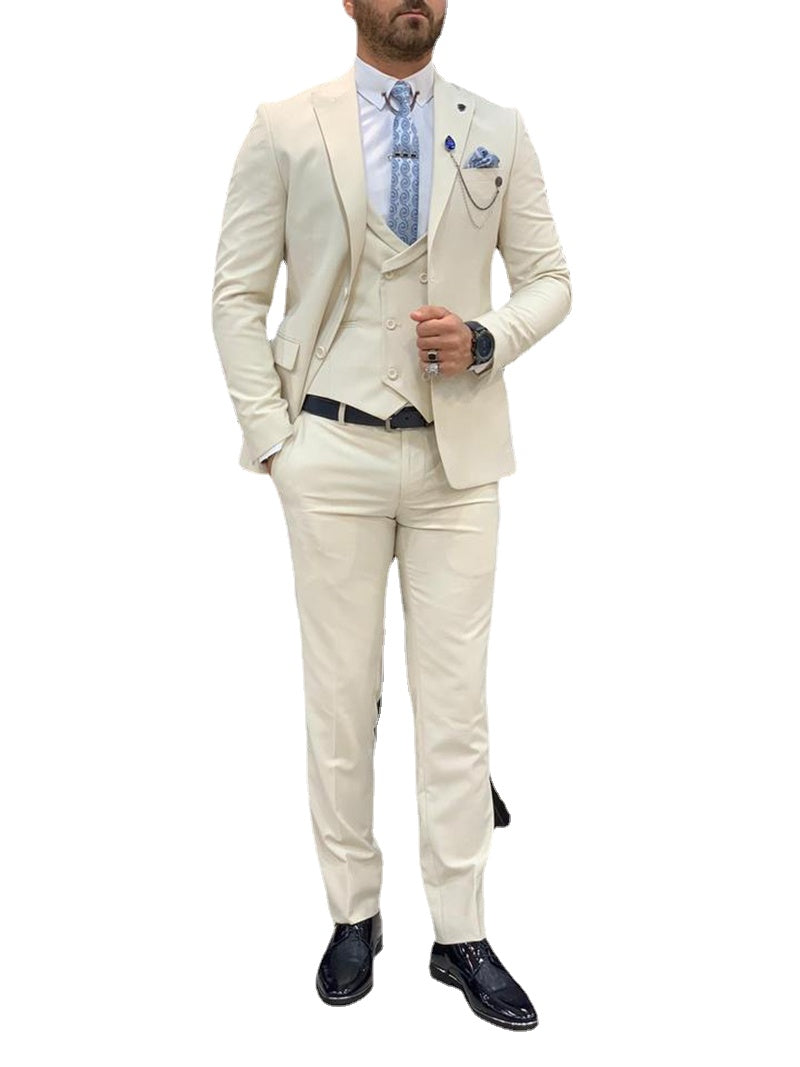 3 Pieces Ivory Two Button Men Suit   Slim Fit Tailor Made Wedding Business Blazer（Jacket+Vest+Pants）