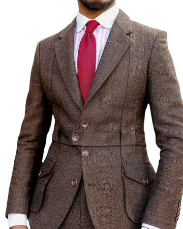 Retro Style Men Suits Herringbone Tweed Single Breasted Jacket+Trousers British Business Formal Party Pantsuits 2 Pcs