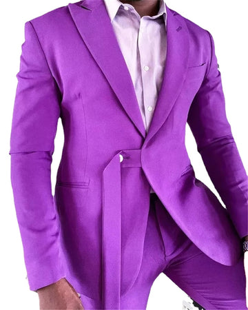 Slim Fit Purple Men Suits Party Casual Custom Made Cotton Formal Blazer Business Coat Pant