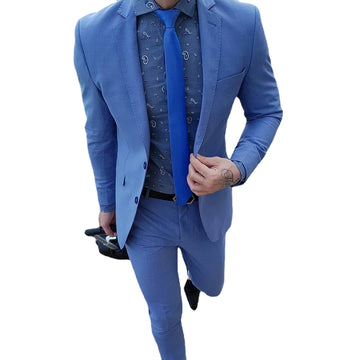 2 Pieces Notched Lapel Blue Men Suit Slim Fit Custom Made Business Groom Tuxedos Blazer Jacket  Pants Tie